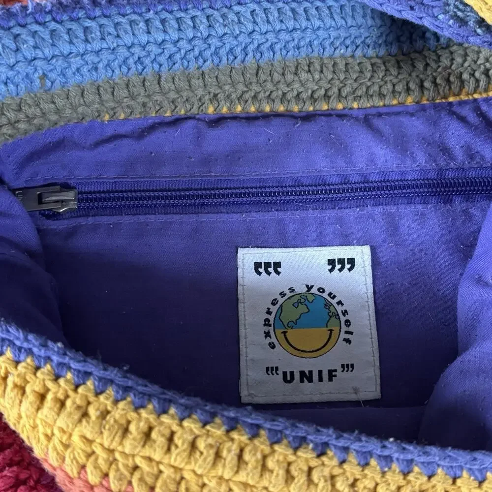 UNIF Rainbow Striped Crochet Bag Crossbody Long Strap